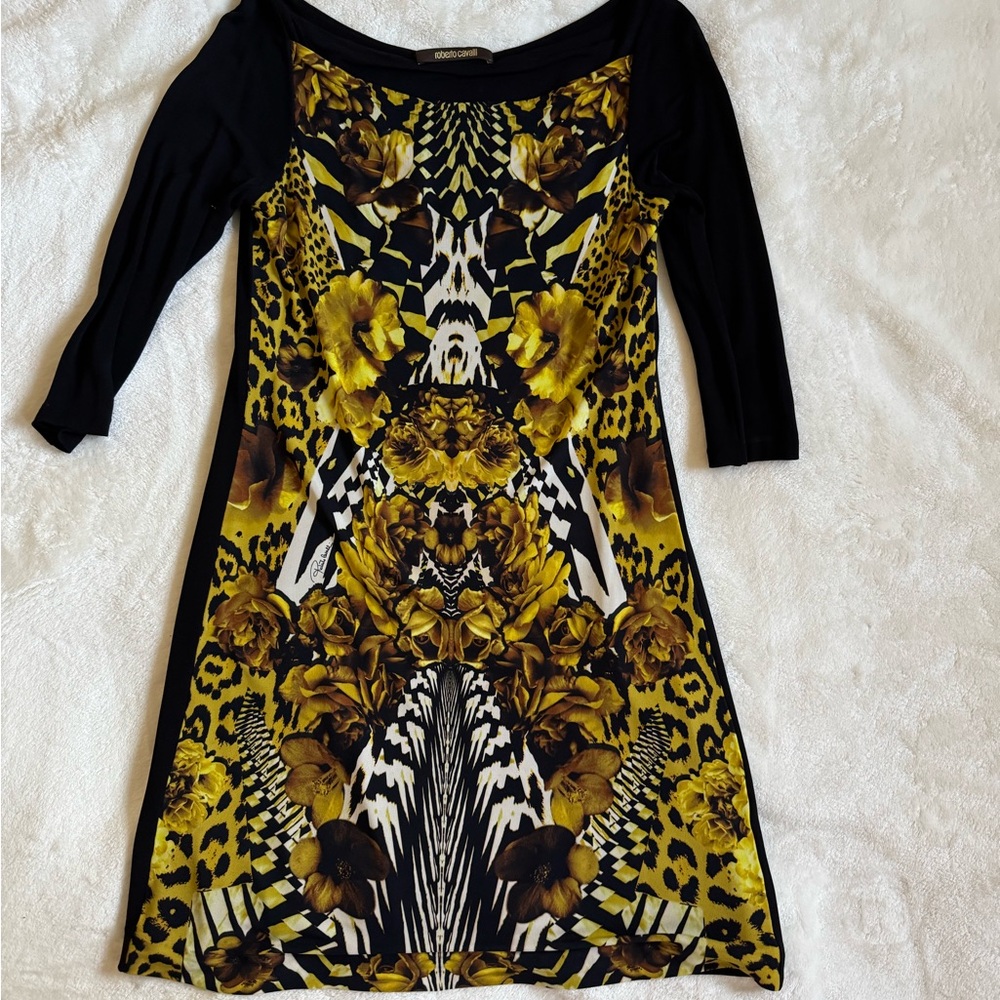 Roberto Cavalli Black and Gold 3/4 Sleeve size Dress